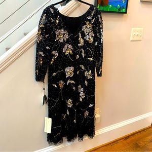 Adrianna Papell Women's Black Floral
Beaded Aline Midi Dress